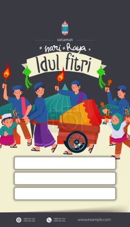 Malam Takbiran, translation Eid Fitr eve culture in Indonesia illustration