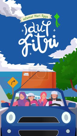 Illustration for Mudik Illustration, Indonesian term culture migrants return to their hometown on Eid Al Fitr day - Royalty Free Image
