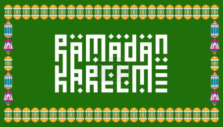 Ramadan Kareem Typography arabic style with lantern pattern illustration