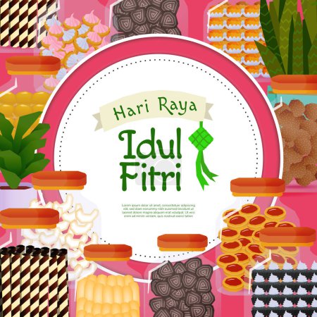 Ilustración de Idul Fitri, traducción Eid Al Fitr Cultura indonesia ilustración tradicional plato - Imagen libre de derechos