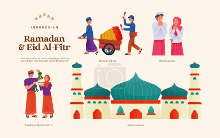 Téléchargez les illustrations : Design plat isolé Activité indonésienne Illustration Ramadan et Aïd al Fitr - en licence libre de droit
