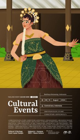 Tourismus-Event-Layout mit indonesischer Kultur Tanz-Illustration