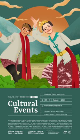Illustration for Poster layout idea with indonesian culture Gambang Dance Semarang Central Java illustration - Royalty Free Image