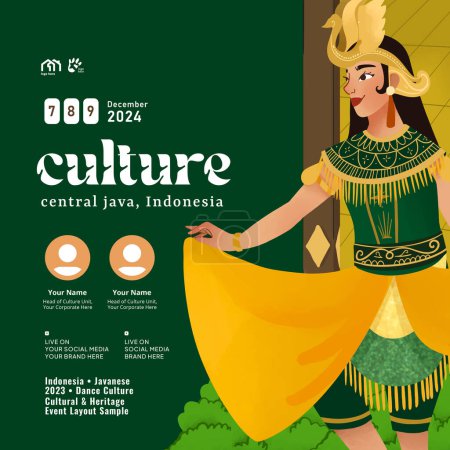Illustration for Cell shaded hand drawn illustration of Indonesian culture Kukila Dance Surakarta - Royalty Free Image