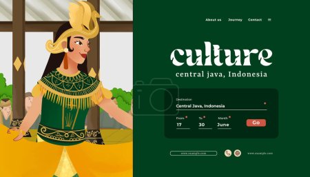 Landing Page tourism event layout with indonesian culture Kukila dance illustration