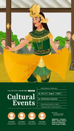 Téléchargez les illustrations : Illustration dessinée à la main de la culture indonésienne Kukila Dance Surakarta - en licence libre de droit