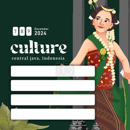 Téléchargez les illustrations : Social Media post idée avec Indonésie Gambyong danseur illustration cellule style ombragé - en licence libre de droit