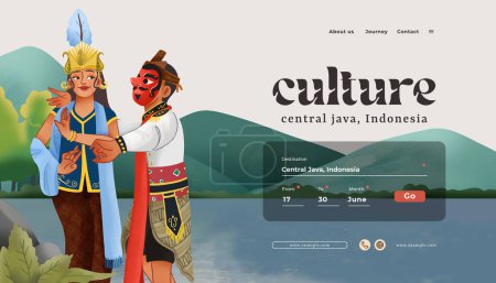 Téléchargez les illustrations : Landing Page mise en page d'événements touristiques avec culture indonésienne Illustration de danse de Lengger - en licence libre de droit