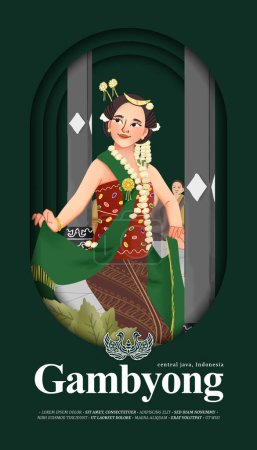 Social Media post idea with Indonesia Gambyong dancer illustration cell shaded style