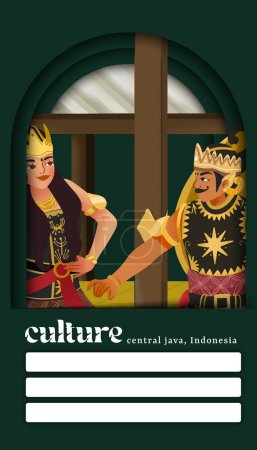 Gatot Kaca Gandrung Danza Indonesia cultivo celular sombreado ilustración dibujada a mano