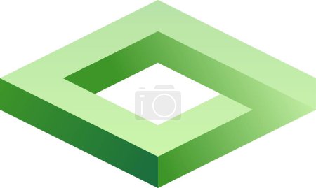 Illustration for Impossible shape of cube. Optical illusion of green cube. Vector illustration of square. 3d illusion geometric box for design graphic, logo, symbol, education or art - Royalty Free Image