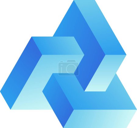 3d optical illusion shape. 3d impossible shape of blocks. Vector illustration of blue block. 3d illusion of geometric for logo, design, education or art. Perspective illusion shape illustration