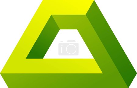 Illustration for 3d optical illusion of impossible shape. 3d infinity shape of triangle. Vector illustration of green block. 3d illusion of geometric for logo, alphabet or art. Perspective illusion shape illustration - Royalty Free Image