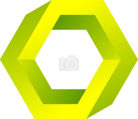 Illustration for 3d optical illusion of impossible shape. 3d infinity shape of hexagon. Vector illustration of green block. 3d illusion of geometric for logo, design or art. Perspective illusion shape illustration - Royalty Free Image