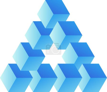 Illustration for 3d optical illusion of impossible shape. 3d infinity shape of cubes. Vector illustration of blue cube. 3d illusion of geometric for logo, design or art. Perspective illusion shape illustration - Royalty Free Image