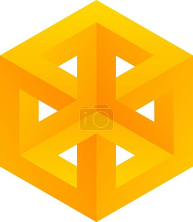 Illustration for 3d optical illusion of impossible shape. 3d infinity shape of cube. Vector illustration of orange block. 3d illusion of geometric for logo, design or art. Perspective illusion shape illustration - Royalty Free Image
