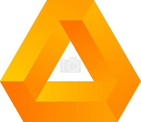 Illustration for 3d optical illusion of impossible shape. 3d infinity shape of triangle. Vector illustration of orange penrose. 3d illusion of geometric for logo, design or art. Perspective illusion shape illustration - Royalty Free Image