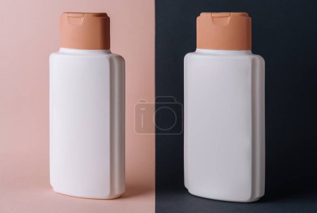 Photo for Two cosmetic bottles on different backgrounds - Royalty Free Image
