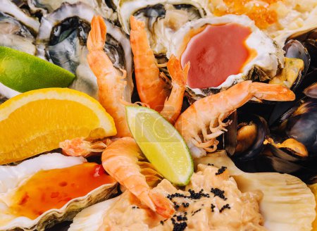 Photo for Fresh shellfish seafood platter close up - Royalty Free Image
