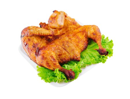 Photo for Roast chicken served on a white platter - Royalty Free Image