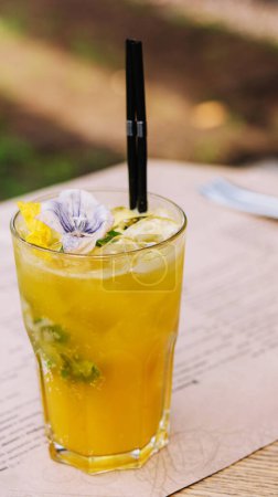 Photo for Summer chilled drinks with fresh juice on terrace bar - Royalty Free Image