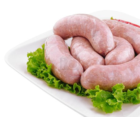 Foto de Fresh raw pork bratwurst isolated on a white background - Imagen libre de derechos