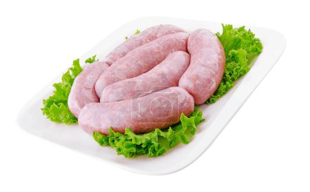 Foto de Fresh raw pork bratwurst isolated on a white background - Imagen libre de derechos