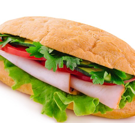 Téléchargez les photos : Delicious ham sandwich isolated on white plate - en image libre de droit