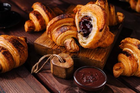 Photo for Croissant filled with chocolate top view - Royalty Free Image