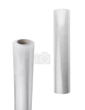 Roll of plastic stretch wrap film on white