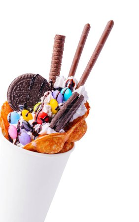 Photo for Belgian waffle with mm's and oreo cookies - Royalty Free Image