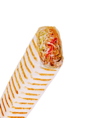 Téléchargez les photos : Rouleau de poulet Shawarma dans une pita aux légumes frais - en image libre de droit