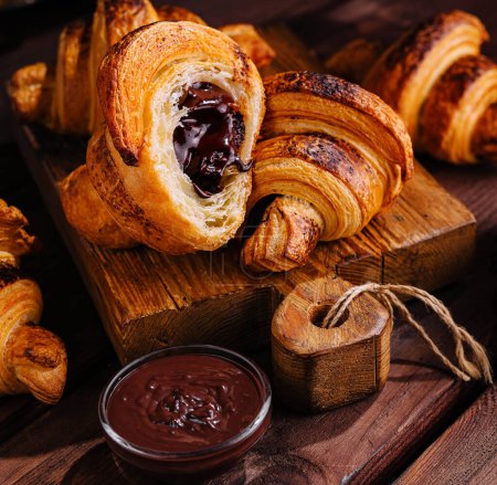 Photo for Croissant filled with chocolate top view - Royalty Free Image