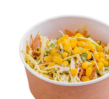 Cabbage, Carrot, and Corn Salad in Mayonnaise in a Cardboard Lunch Box