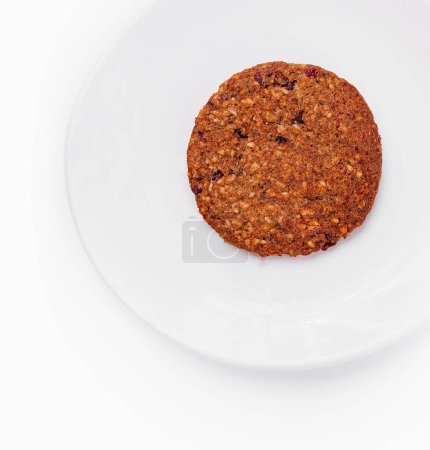 Oatmeal Cookies on White Plate on White Background