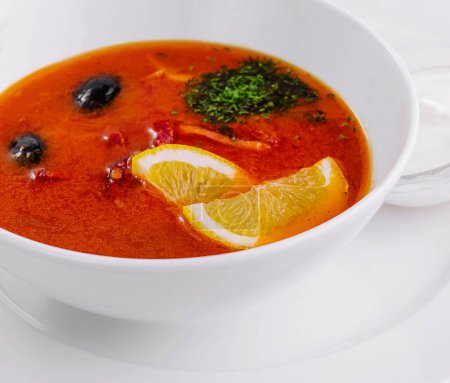 soup solyanka closeup in a bowl
