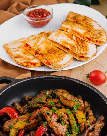 Mexican Food Fried Cecina and quesadilla