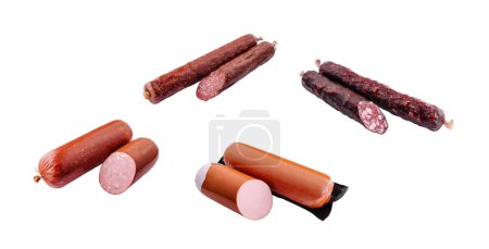 Different types Sausages isolated on white background