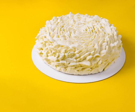 Coffee Mousse Cake on Yellow Background