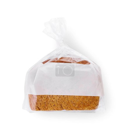 Loaf of wheat bread in plastic bag isolated