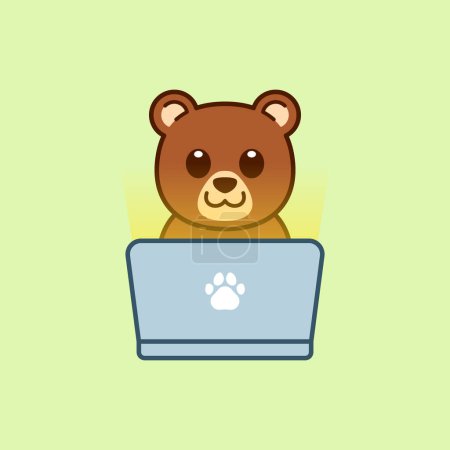 Cute Bear Using Laptop Illustration