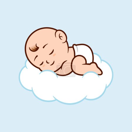 Ilustración de Bebé durmiendo en una nube - Imagen libre de derechos