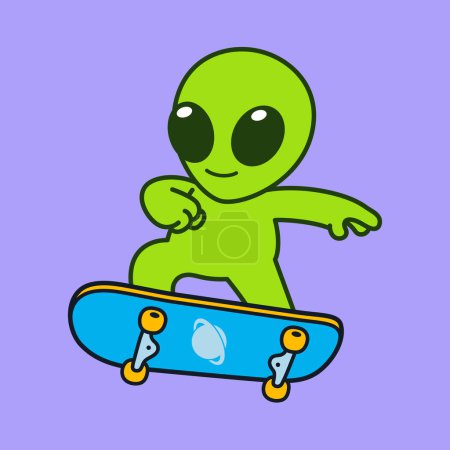 Foto de Lindo Alien Skateboarding Ilustración - Imagen libre de derechos