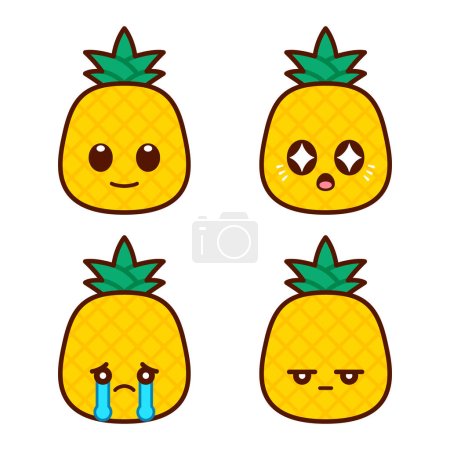 Téléchargez les illustrations : Set of Cute Pineapple Stickersbromeliaceae - en licence libre de droit
