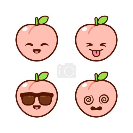 Illustration for Set of Cute Peach Stickers - Royalty Free Image