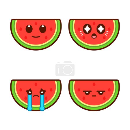 Téléchargez les illustrations : Set of Cute Watermelon Stickers - en licence libre de droit