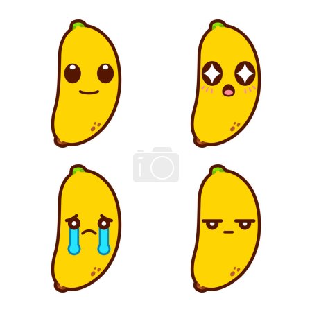 Téléchargez les illustrations : Ensemble d'autocollants banane mignon - en licence libre de droit