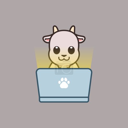 Foto de Cute Goat Using Laptop Illustration - Imagen libre de derechos