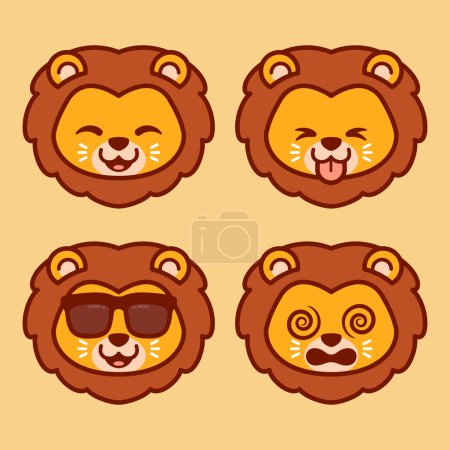 Illustration for Set of Cute Lion Stickers - Royalty Free Image