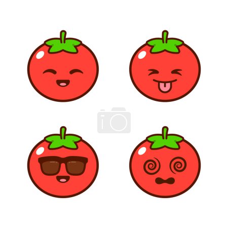 Illustration for Set of Cute Tomato Stickers - Royalty Free Image